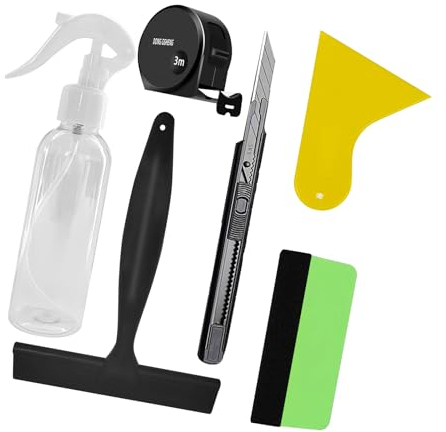 OFHome Vinyl Wrap Tools, 6 PCS Window Film Privacy Application Kit, Easy to Apply Glass Car Wallpaper Stickers Craft Trimming Installation Tools, Includes Squeegees, Knife, Spray Bottle, Tape Measure
