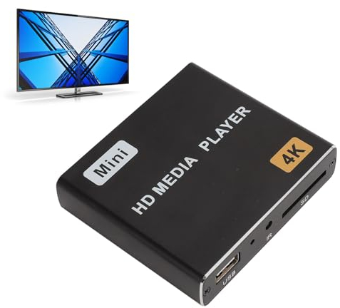 Lecteur Multimédia HDMI, Mini Lecteur Multimédia HD 4K avec Télécommande, Lecteur MP4 Numérique pour Disque Dur/Lecteur US/Carte TF/H.265 MP4 PPT MKV AVI (Prise UE)