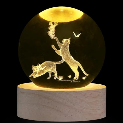 XIANNVXI 3D Cat Crystal Ball Ornament Paperweight,Cat Present for Women | 60mm Luminous Glass Ball,Cat Lover Gifts Memorial Gifts,Cute Bedroom Office Desk Decoration