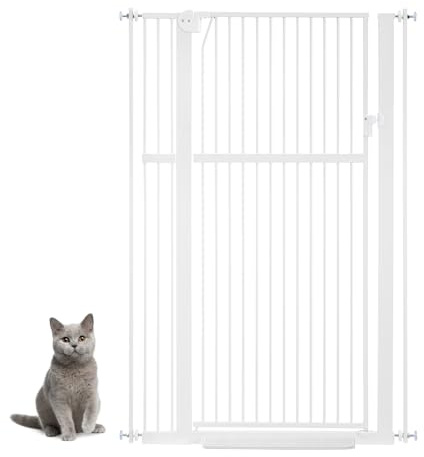 unipaws 142 cm hög hundgrind 75–95 cm bred, tryckmonterad babygrind för dörröppning, inomhustrappa gå igenom husdjursgrind, vit