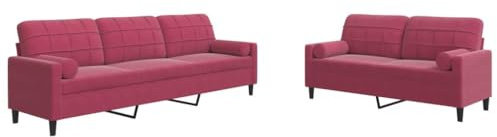 vidaXL Soffgrupp med dynor och bolster 2 delar vinröd sammet, soffgrupp, vardagsrumssoffa, sammetssoffa, soffgrupper, vardagsrumssoffor, sammetssoffor