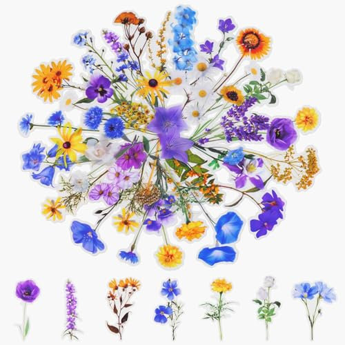 Transparente Scrapbooking Aufkleber 160 pcs, PET Blumen Aufkleber Pflanzen Sticker, Flower Stickers, Dekorative Journal Fotoalbum Blumenaufkleber für Scrapbook Laptops Handwerk (80 Stile)