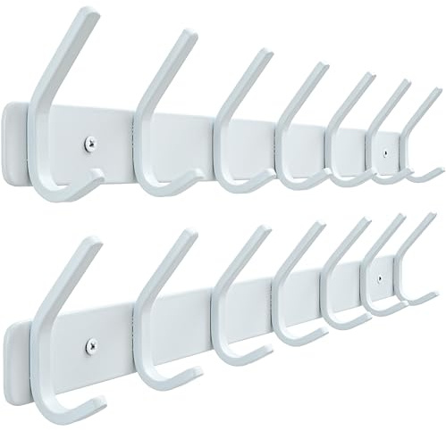 HONSKY Wall Mounted Coat Rack,Space Saving,Durable，Rust Resistant,Modern Design for Home, Office/Entryway - 7 Hooks, Easy Installation,White 2 Pack