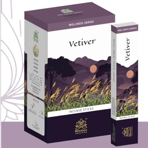 Himalaya Vetiver Rökelsepinnar 12 x 15g - Premium Agarbatti Doftpinnar för Hemmet, Pooja & Bön | Lugnande, uppfriskande aromaterapi för yoga och meditation med Kajal-klistermärke