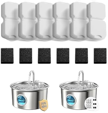 ATMZIQXR 12 Fontaine a Eau Chat Filtre: Fontaine à Eau pour Chat INOX Filtre - Fontaine a Eau Filtre - Filtrer Les Impuretés et Adoucir l'eau - 6 Filtres à Charbon Actif + 6 Filtres Éponge