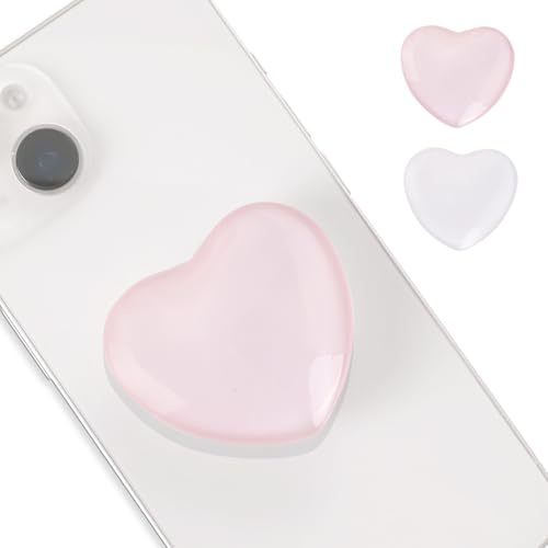 2 stycken universell mobiltelefonhållare grepphållare för fastsättning glas kärlek sött hjärta handtag för smartphones och surfplattor (vit, rosa)