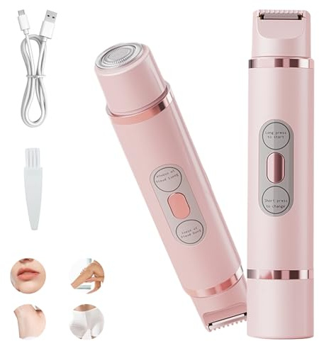 Electric Bikini Trimmer for Women - 2-in-1 Rechargeable Shaver, IPX7 Waterproof Wet/Dry Hair Remover for Body, Face & Sensitive Areas, Painless & Easy to Clean(Pink)