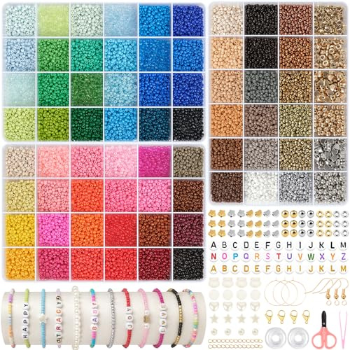 ARTREE Juego de 24550 cuentas de 3 mm. Abalorios para Hacer Pulseras, Kit para Hacer Pulseras,cuentas para pulseras,de Amistad con 300 Letras, 66 Colores de Abalorios 3mm + Herramientas - Regalo Niña