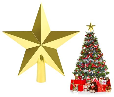 SULOLI 20cm Brillant Étoile Sapin Noël en Plastique, Topper d'arbre de Noël pour Décoration de Sapin de Noel (Or)