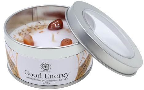 TENET - Candela Profumata Artigianale con Pietre Dure, 70g, Stoppino in Cotone, Durata 10-12 Ore, Prodotta in India (CORNIOLA - PALO SANTO - ENERGIA POSITIVA)
