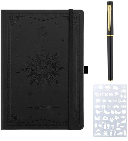 Culinavog A5 läderjournal, tom anteckningsbok med penna, 320 sidor 80 g tjockt papper, A5 inbunden läder, journalanteckningsbok för kvinnor män skolarbete skrivning och målning, 14,7 x 21,2 cm - Svart