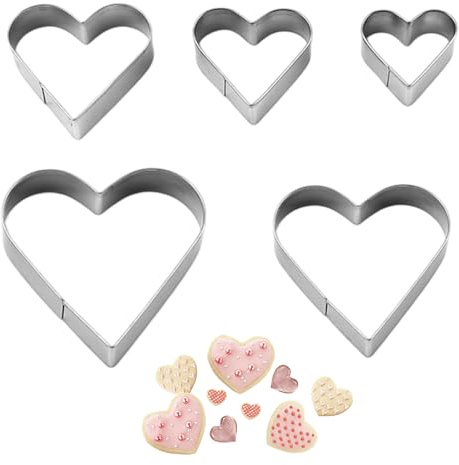 5 Piezas Cortadores Galletas Corazón Acero Inoxidable, Set Moldes Corazón 5 Tamaños, Cortapastas y Cortador de Galletas para Fondant, Mazapán, Sándwich, Fruta, Verdura, Repostería y Tartas DIY