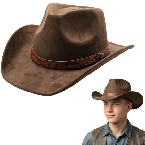 Cowboy Hat for Women and Men,Mens Cowboy Hat,Wide Brim Cowboy Cowgirl Hats | Western Cattleman Cowboy Hats,Classic Brown Cowboy Hat for Men, Party Accessory for Halloween Birthday Cosplay Party