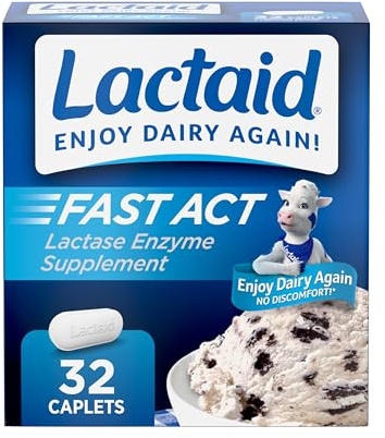 Lactaid Fast Act Lactose Intolerance, Lactase Enzyme Pills 32 single-dose pouches