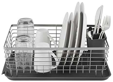 Tower T847001 Compact Dish Rack with Removable Cutlery Drainer, Colour Coated Stainless Steel, Grey , 32 x 45 x 15 cm