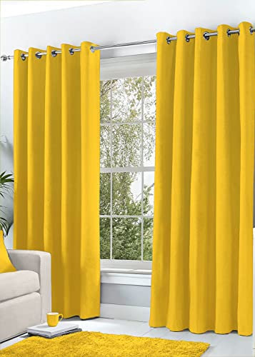 Hachette Thermal Blackout Curtains Eyelet Ring Top Including Pair of Tiebacks (Ochre Yellow, 46 x 54)