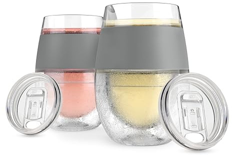 Host Freeze Wine Glasses with Lids, Wine Tumbler Gifts for Mom, Travel Gifts for Women, Insulated Cooling Cups for Red and White Wines, Freezable Tumblers for Outdoor Party, 8.5 oz, Set of 2, Gray