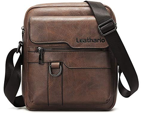 Leathario Men's Crossbody Bag,Vegan Leather, Small Messenger Shoulder Purse Side Sling Satchel for Travel Work
