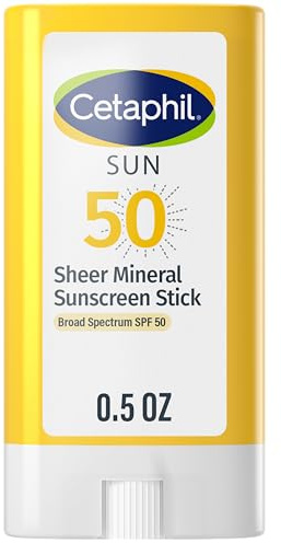 Cetaphil Sheer Mineral Sunscreen Stick for Face & Body, 0.5oz, 100% UVA/UVB Mineral Sunscreen: Zinc Oxide & Titanium Dioxide, Broad Spectrum SPF 50, For Sensitive Skin
