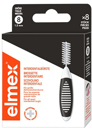 elmex Interdentalbürste schwarz (Größe 8, 1,5mm), 1 x 8 Stück - Interdentalbürsten für die Reinigung großer Zahnzwischenräume