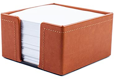 DELMON VARONE - Zettelkasten aus veganem Kunstleder Braun - Zettelbox inkl. 500 Blatt Papier - Notizzettelbox in für Schreibtisch & Büro - Notizzettel Box zum Notieren von Gedanken, Ideen & Notizen