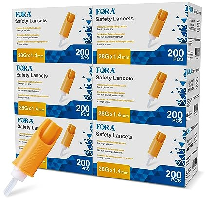 FORA Lancetas para extracción de sangre, 28G, 1,4 mm, glucosa, 1200 unidades, se pueden utilizar sin dispositivo de punción