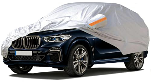 Vattentätt bilöverdrag – heltäckande skydd för utomhusbruk med dragkedja och bomullsfoder för sedan SUV, solregndamm, skydd för alla väder (C4 – för SUV 490 till 510 cm)