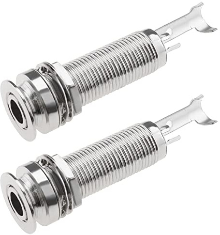 EMSea 2PCS Cylinder End Pin Output Jack 1/4 Inch 6.35mm Stereo Barrel Endpin Jack Socket for Guitar Bass Instruments Accessories Silver