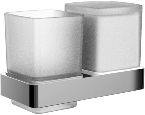 emco Loft Doppel Becherhalter aus Glas, Zahnputzbecher in Chrom, Wandmontage Bad Accessoire Modern, Elegant, Praktisch als Duschzubehör