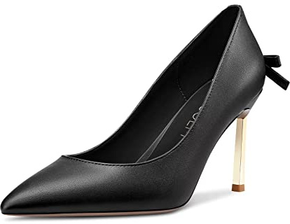 HDEUOLM Women Stiletto High Heel Pointed Toe Pumps Court Shoe Slip-on Bow-Knot Wedding Office Dress 8.5 CM Heels Black 7 UK