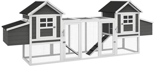 PawHut Dual Wooden Chicken Coop with Garden Bed, Large Outdoor Hen House with Nesting Boxes Removable Trays, Ramps Run, for Garden Backyard, 123 x 27.5 x 42.5, Dark Gray