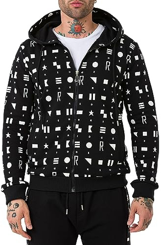 Redbridge Chaqueta con capucha con estampado gráfico Elegante sudadera con cremallera para el ocio y el día a día, Negro , S