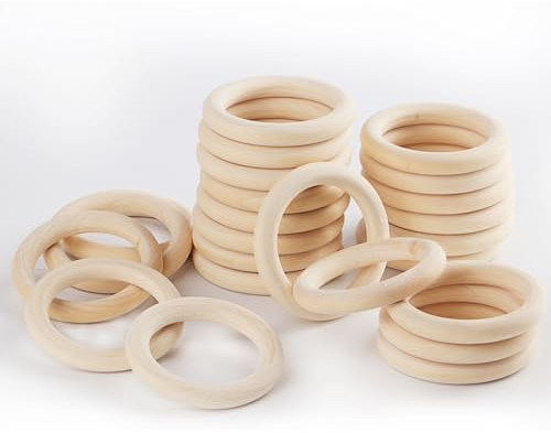 24 Pezzi Anelli in Legno Naturale, Cerchio per Decorazioni Artigianato, Creazione Gioielli, Connettori Pendenti Fai da Te - 70mm