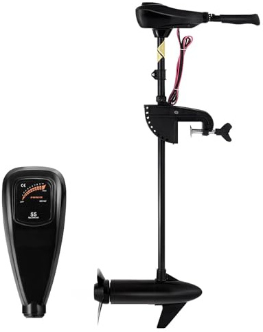TANGZON Electric Trolling Motor, 12V 55lbs/ 24V 86lbs Thrust Transom Mounted Boat Engine with Telescopic Handle & LED Battery Indicator, Bow Mount Outboard Motors for Saltwater Freshwater (12V 55lbs)