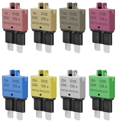 Automotive Low Profile ATC ATO Fuse Car Resettable 3A 5A 7.5A 10A 15A 20A 25A 30A Standard Fuses Manual Reset Fuses Blade Circuit Breaker for Boat Truck SUV Motorcycle 32VDC Fuse Assortment Kit