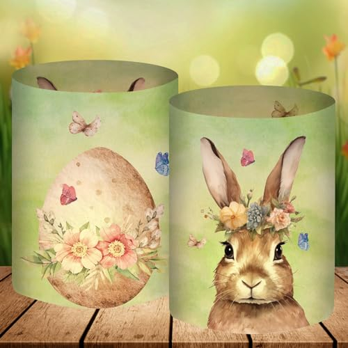 12 Windlicht Tischdeko Ostern, Ostern Deko, Modern Dekoration Frühlingsdeko, Osterdeko Innen, Deko Frühling Grün, Geeignet für Teelichter oder Kerzen