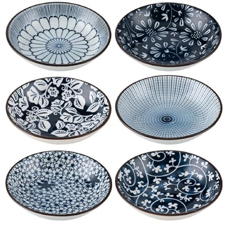 6er Set Keramik Dipschalen Snackschalen Set, Keramik Untertassen Kleine Teller Mini Gewürzschale Japanischer Stil Saucenschälchen, Stapelbar Mini Sojasauce Schälchen Für Dessert Sushi Snack Soja
