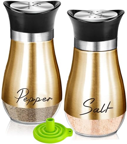 UDQYQ Stainless Steel Salt and Pepper Shakers Set with Glass Bottle, Spice Dispenser Kitchen Accessories for Home,Kitchen, Restaurant, Dining Table (Copper)