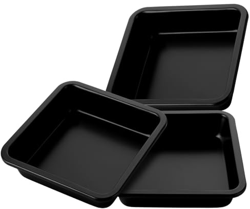 SHUESS 3 moldes cuadrados de 18 x 18 x 3 cm de acero al carbono con revestimiento antiadherente, molde rectangular rectangular para horno y airfryer, fácil de limpiar, para tartas, brownies, lasaña