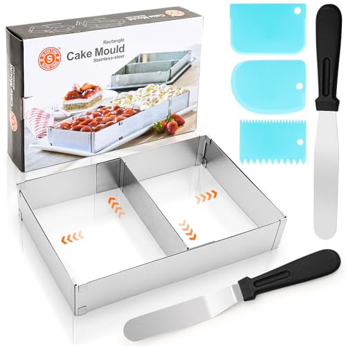 XIANGLONGY Backrahmen Rechteckig Verstellbar, Edelstahl Backrahmen Eckig Verstellbar, Ausziehbar Backrahmen Eckig mit Spatel Wiederverwendbar für Backen/Schichttorten