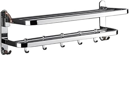 Portasciugamani pieghevole in acciaio inox, montaggio a parete, senza punzonatura, con 4 ganci scorrevoli, soluzione salvaspazio per vasca da bagno (40 cm)