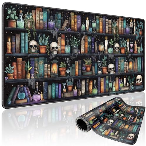 Mcapirivo Gothic Library Grand tapis de souris de jeu 80 x 40 cm | Bibliothèque vintage XXL, base en caoutchouc antidérapant et bords cousus – Tapis de souris imperméable étendu pour PC/ordinateur