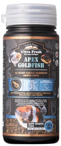 Ultra Fresh Apex Goldfish Growth Crisps, Premium All Natural Ingredients Goldfish Fish Food, Slow Sinking, 1.76 oz