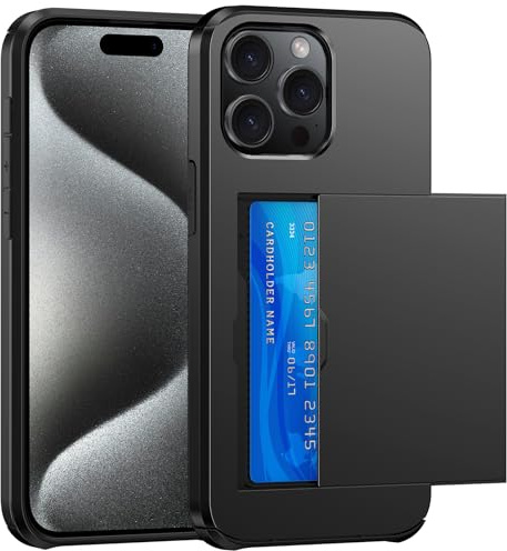 SZSSZSM Plånbok för iPhone 15 Pro Max Fodral med Korthållare, Svart | Dubbelbottnad, Militärklassat Skydd, Stötsäkert, Dolda Kortplatser, Tunn och Exakt Passform Skal