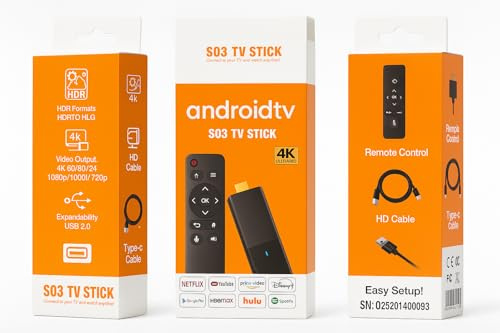 S03 TV Stick Android, 4K Ultra HD, Control Remoto, Compatible con Netflix Youtube Prime2 ram-16 Flash Mejorado ...No es Compatible con la App de Tedi Telecable.Video