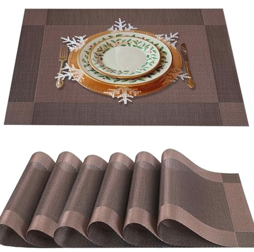 Lot de 6 sets de table, Napperon résistant à la chaleur 30x46cm, Napperon lavable antidérapant en PVC tissé en vinyle, Napperon en plastique de qualité supérieure facile à nettoyer pour bureau, salle