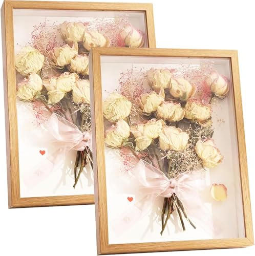 2 cajas de sombra de 8 x 10 pulgadas, marco de fotos de flores secas, marco de fotos 3D más profundo de 3 cm con panel acrílico transparente para fotos, manualidades, recuerdo de boda (marrón, 8 x 10