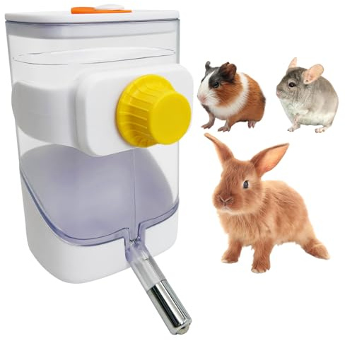 Apatal 24oz Automatic Rabbit Water Dispenser for Cage Hanging Guinea Pig Water Bottle No Drip Bunny Water Feeder for Ferret Rat Hamster Chinchillaand Other Small Animals (White)