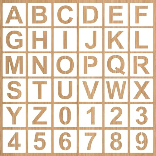 Aihoom 36 Piezas de Plantillas de Letras y Números, Plantillas Reutilizables para Pintar en Madera, Tela y Cerámica, Stencil para Manualidades y Álbumes, Accesorios para Bullet Journal