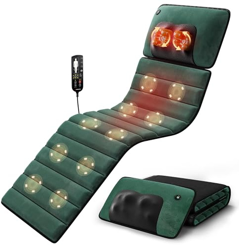 Himouta Velvet Full Body Massage Mat with Heat, Foldable Massage Pad with Detachable Neck Massager, 10 Vibration Motors Massager Chair Pad for Relaxation, Gifts for Men & Women